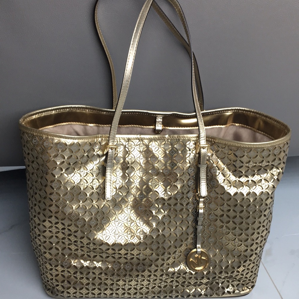 Michael Kors Flower Perforated Tote Gold